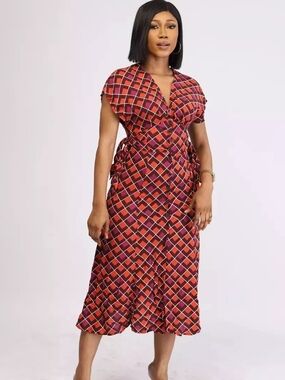 Forever 21 Red and Pink Geometric Midi Dress